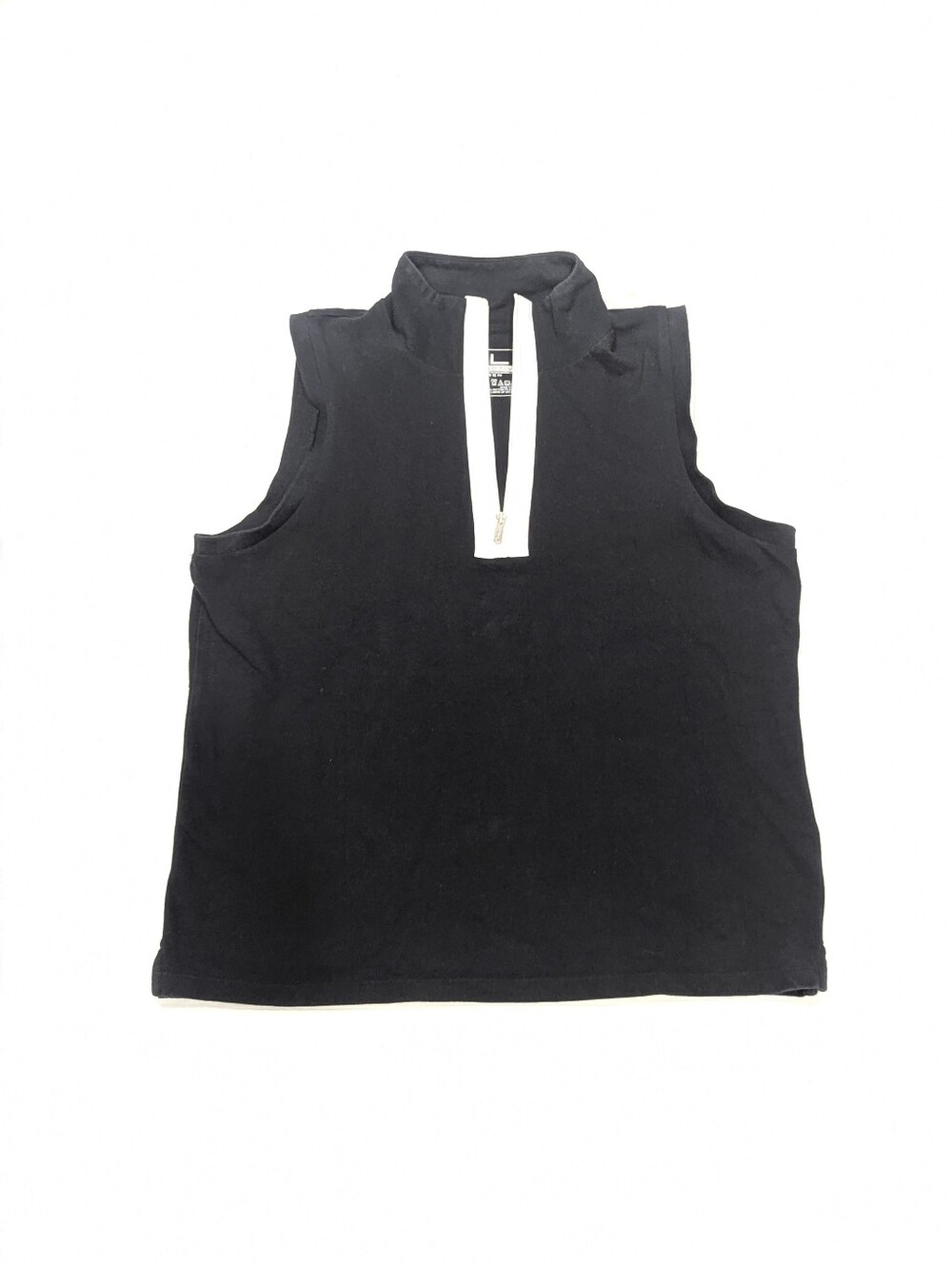 Ralph Lauren Active Black Sleeveless Mock High Neck Tank with White 3/4 Zip